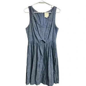 Modcloth Blue Chambray White Polka Dots Dress Sleeveless Peekaboo Cutout Medium